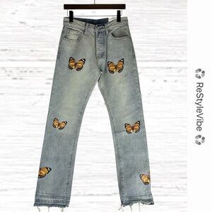 MNML Men’s Size 29 Denim Jeans Button Fly Butterfly Slim Straight Fit Style NEW